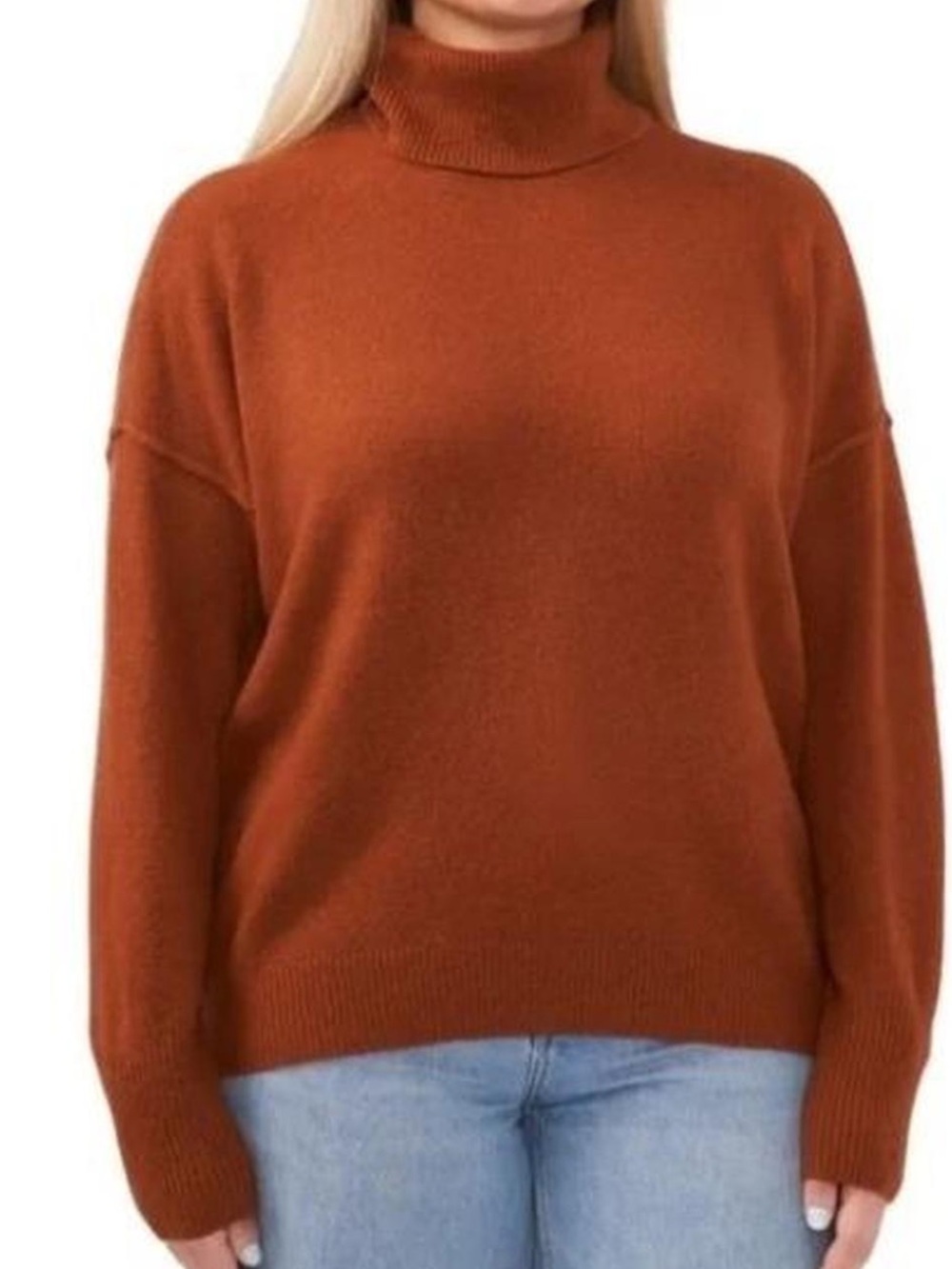 VC M Sierra Brown Oversized Knit Turtleneck Pullover Drop Sleeve Sweater
